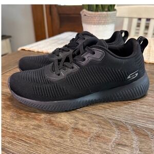 Skechers BOBS Squad Athletic Memory Foam Black Knit Slip On Sneakers Womens 7